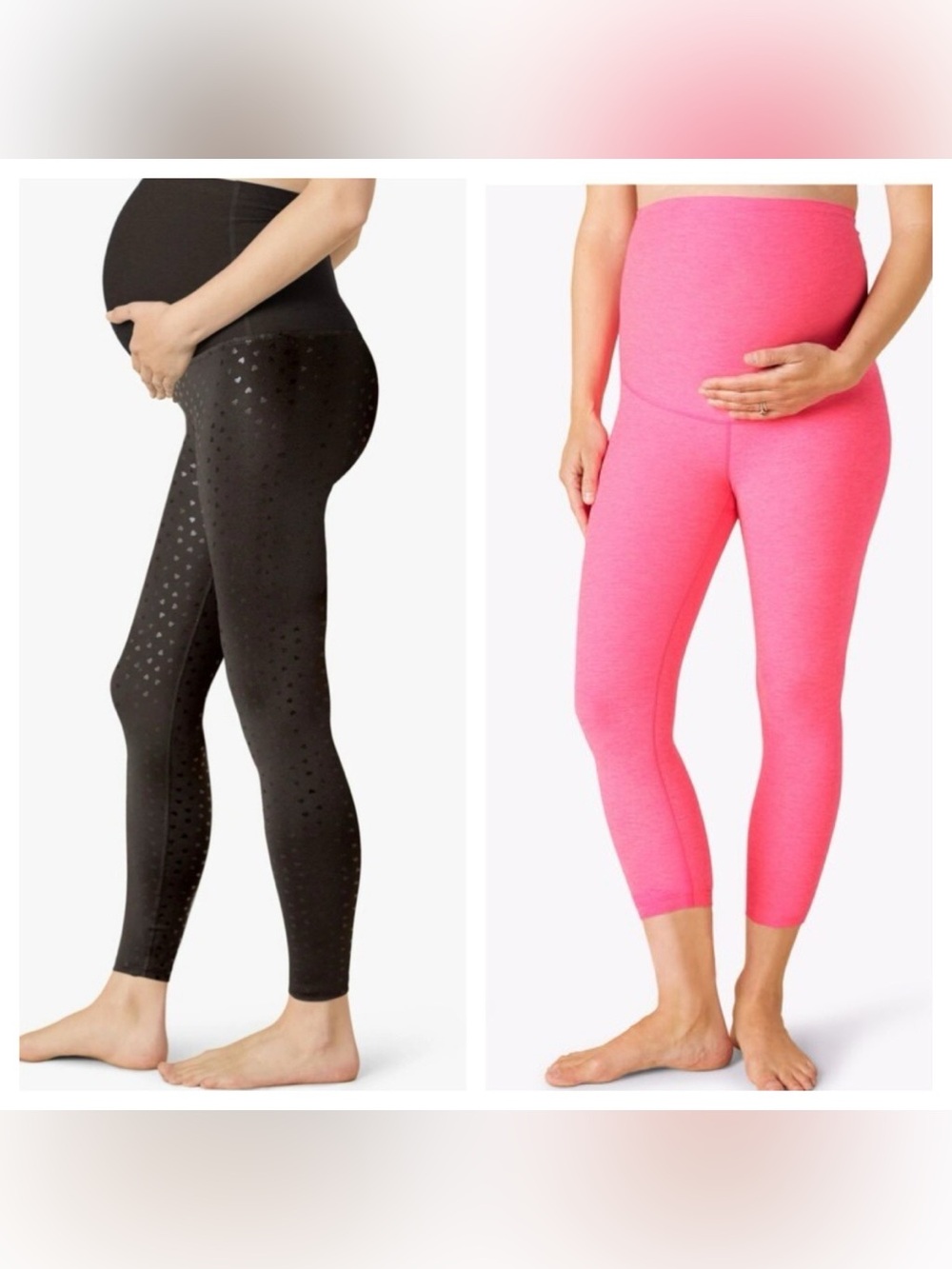 Beyond the Bump Maternity Leggings Black Powershine Hearts Pink Spacedye Medium